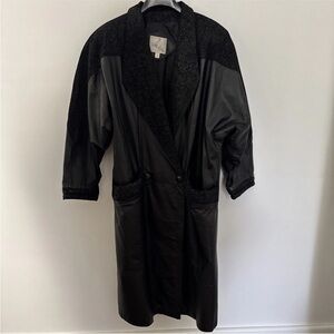 VTG 80s John Weitz Genuine Leather Long Trench Coat Black Small Women’s